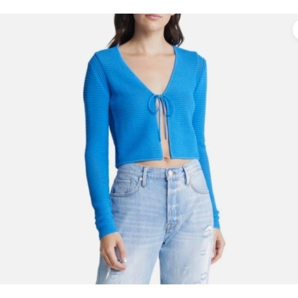Frame‎ Crochet Tie Front Cardigan Sweater Cotton Blend Blue Size XS $378